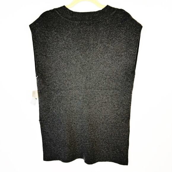 Nwt Worthington Gray Sleeveless Knit Oversized Slit V Neck Sweater Top Sz Small - Picture 2 of 11